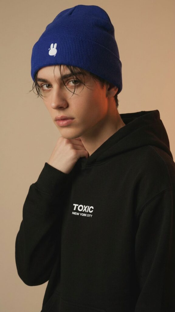 Blue Beanie Streetwear Men