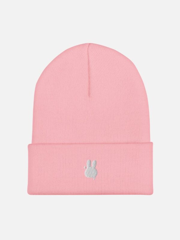 Beanie Hat White Symbol Pink
