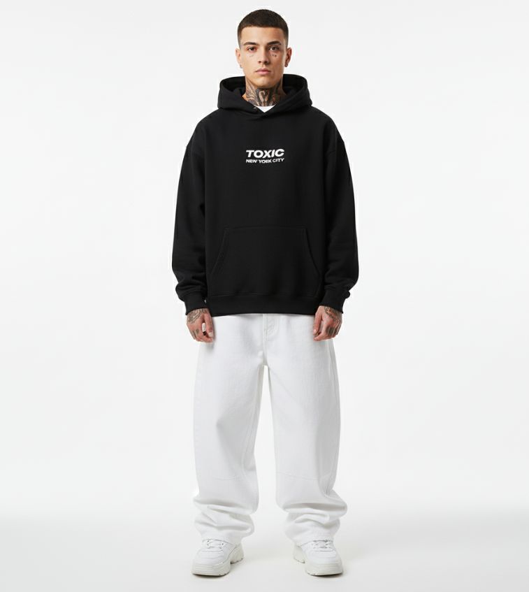 Black Hoodie Toxic Nyc Model Front Pic