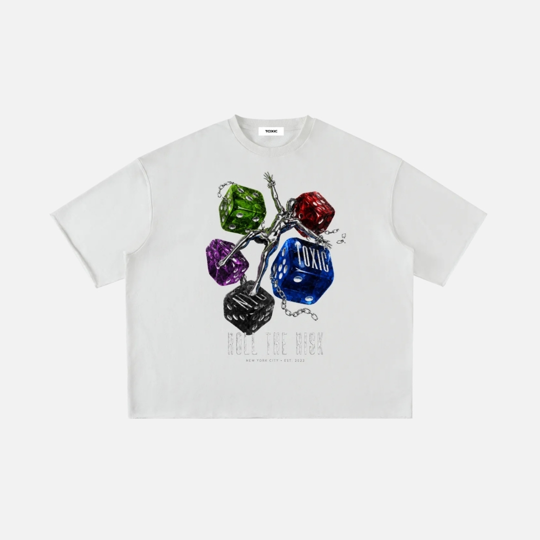 ROLL THE RISK OVERSIZED GRAPHIC T SHIRT ROLL THE RISK OVERSIZED GRAPHIC T SHIRT