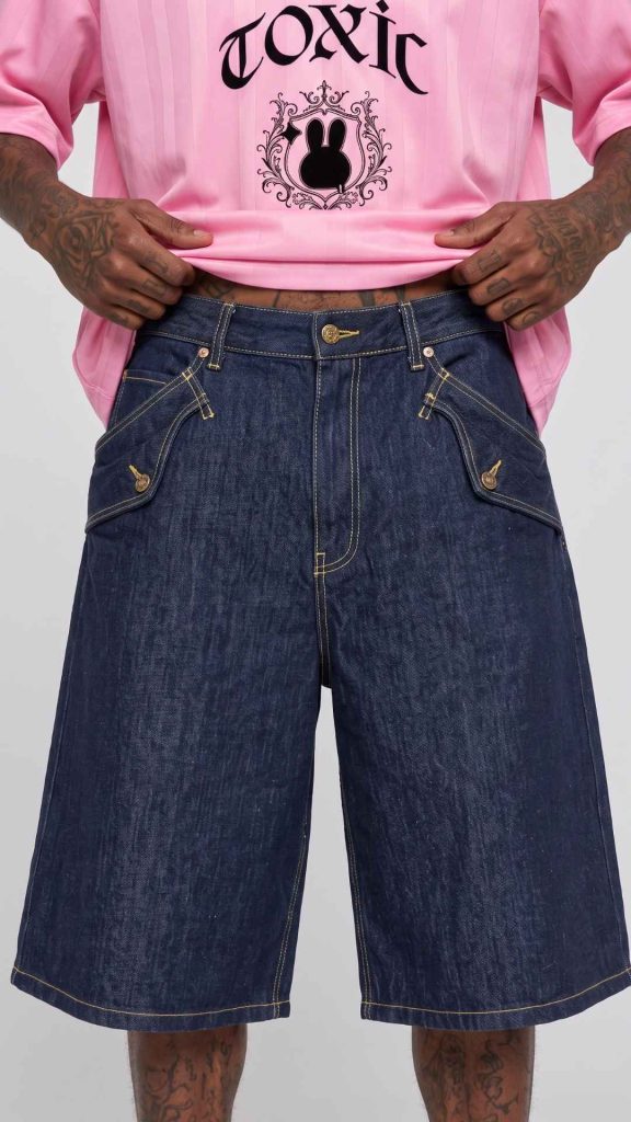 Dark Blue Washed Streetwear Denim Shorts with Zipper Closure
