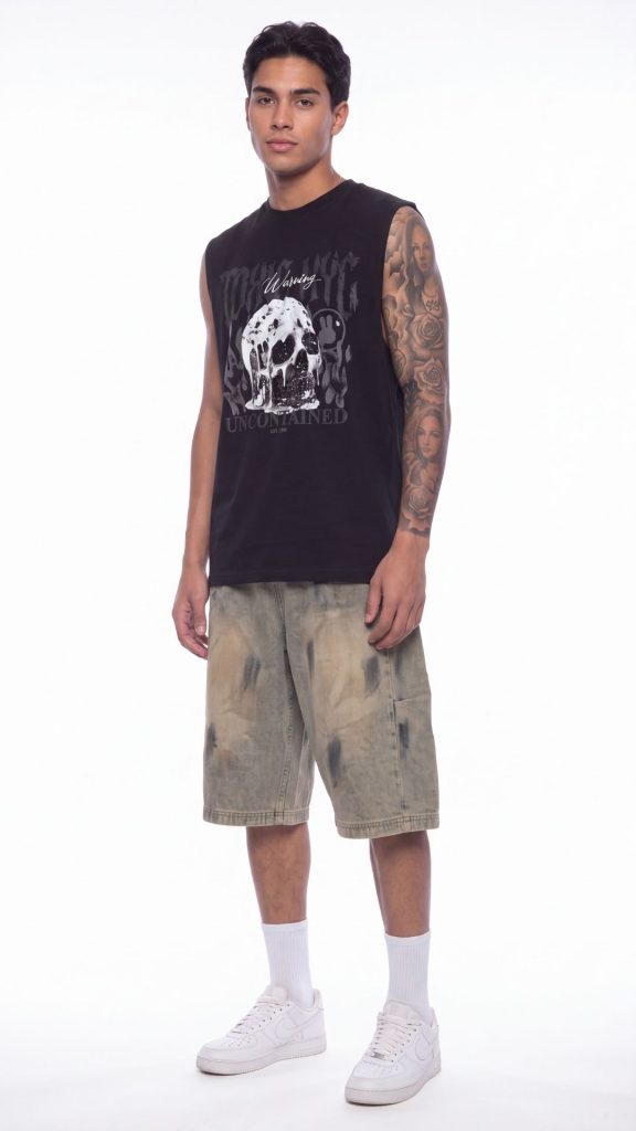 VINTAGE WASH STREETWEAR DENIM SHORTS Man