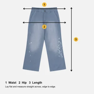How to measure paint splatter jeans: waist, hip and length size guide