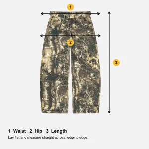How to measure tree camo barrel pants: waist, hip and length