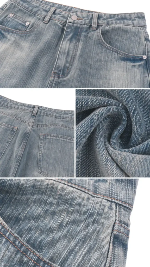 Toxic NYC Ripped Vintage Wash Baggy Jeans denim details: waistband, back pocket and fabric