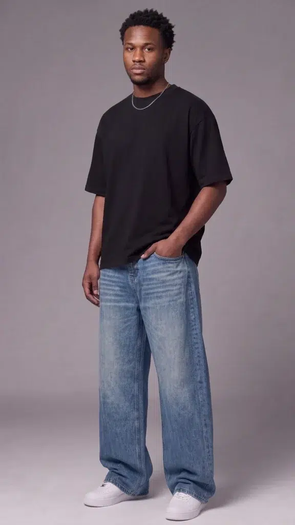 Streetwear baggy jeans for men: Toxic NYC Sun Faded Heavyweight Baggy Jeans side view