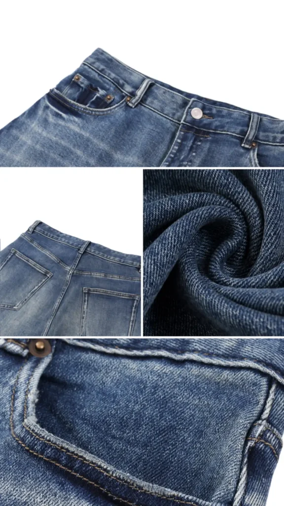 Toxic NYC Sun Faded Heavyweight Baggy Jeans denim details: waistband, back pocket and fabric