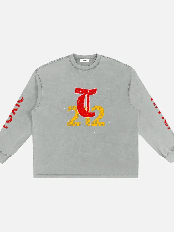 Toxic NYC 212 Snow Washed Long Sleeve T-Shirt in light gray, front