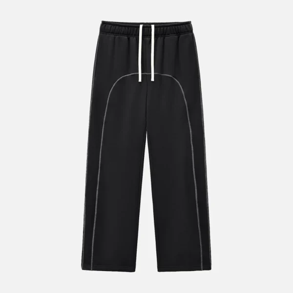 Toxic NYC Contrast Stitched Fleece Sweatpants in Black, front view