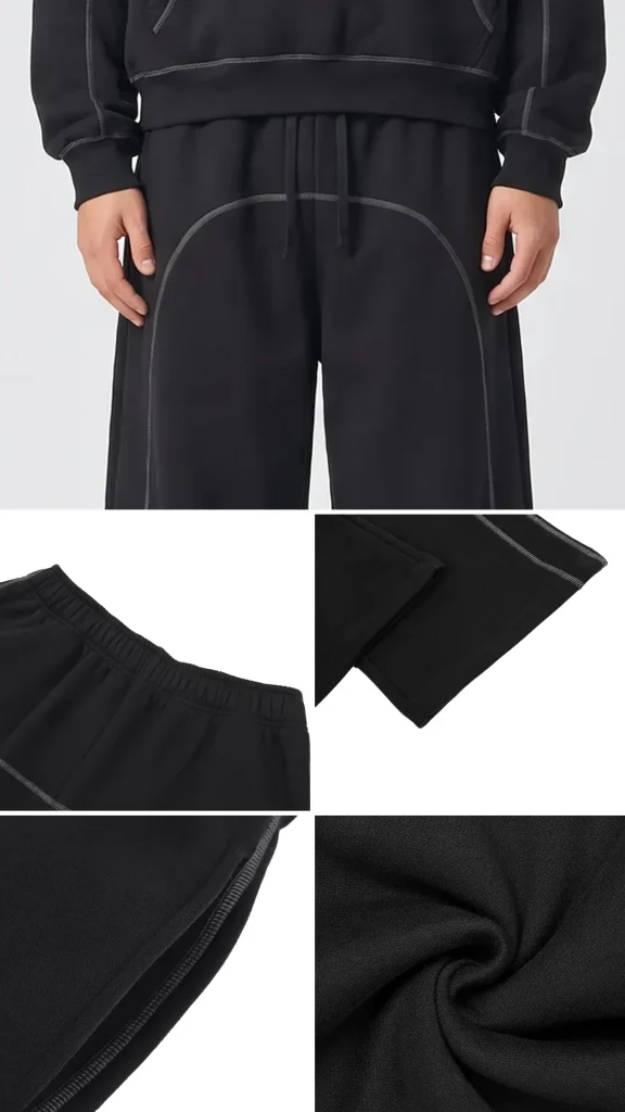 Toxic NYC Contrast Stitched Fleece Sweatpants details: exact print close-up, fabric and stitching