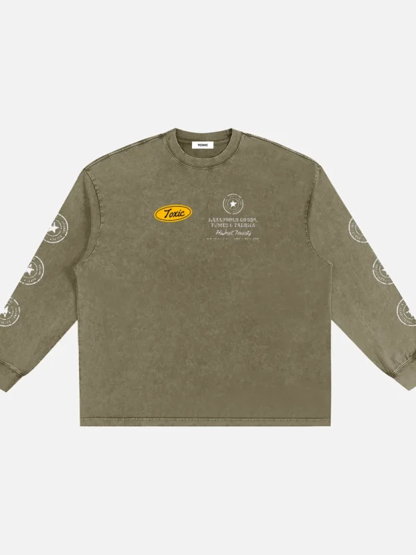 Toxic NYC Hazmat Supply Co. Snow Washed Long Sleeve T-Shirt in stone gray, front