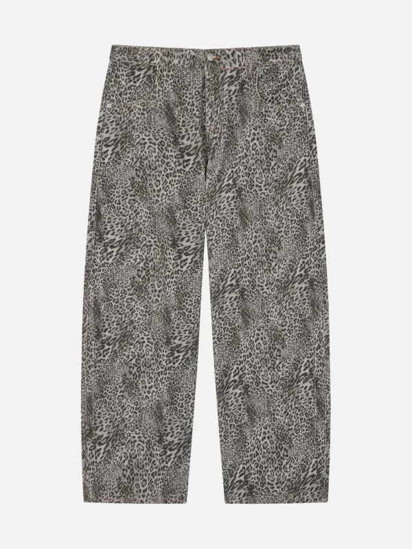 Toxic NYC grey leopard print wide leg jeans, front view