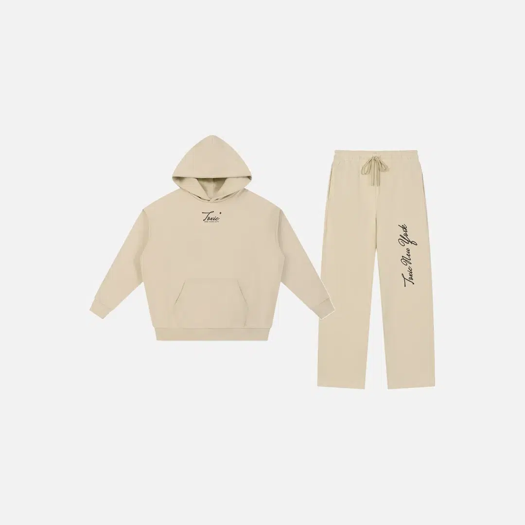 Toxic NYC Script Essential Heavyweight Hoodie & Straight Leg Sweatpants Set Toxic NYC Script Essential Heavyweight Hoodie & Straight Leg Sweatpants Set - front