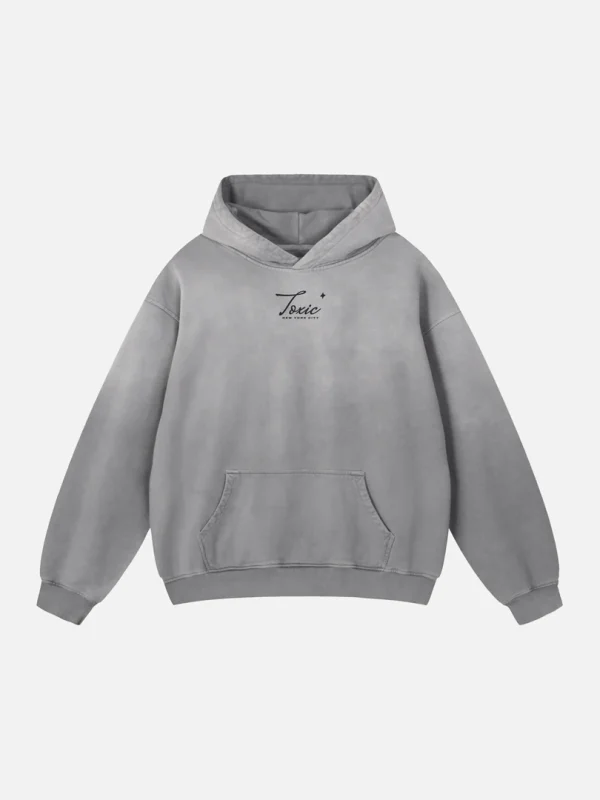 Toxic NYC Script Heavyweight Sunfade Oversized Hoodie - front
