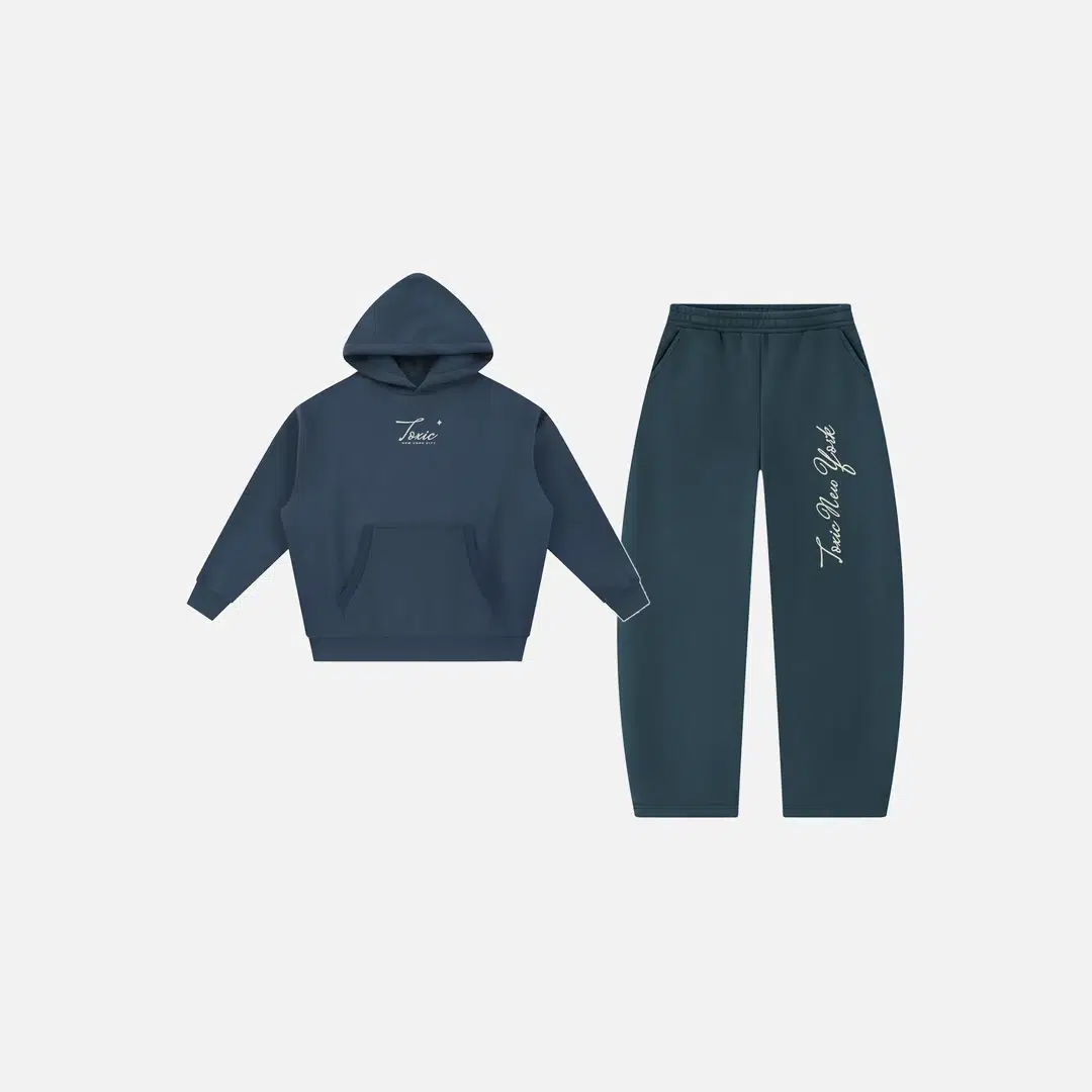 Toxic NYC Script Oversized Boxy Hoodie & Barrel Leg Sweatpants Set Toxic NYC Script Oversized Boxy Hoodie & Barrel Leg Sweatpants Set - front