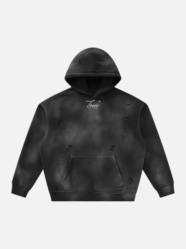 Toxic NYC Script Sunfade Frayed Fleece Hoodie - front