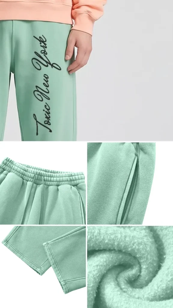 Toxic NYC Script Vintage Wash Barrel Leg Sweatpants details: exact print close-up, fabric and stitching