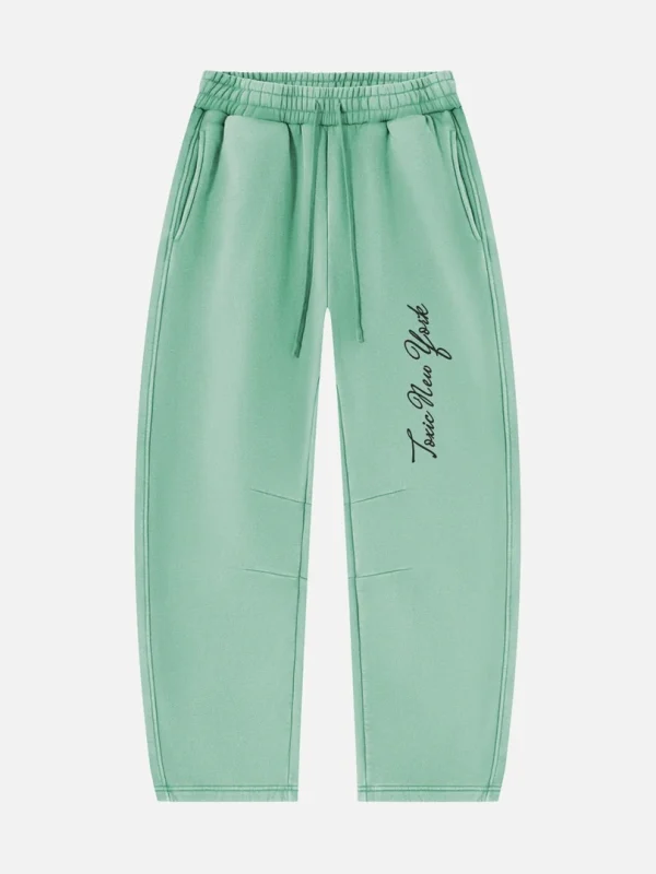 Toxic NYC Script Vintage Wash Barrel Leg Sweatpants - front