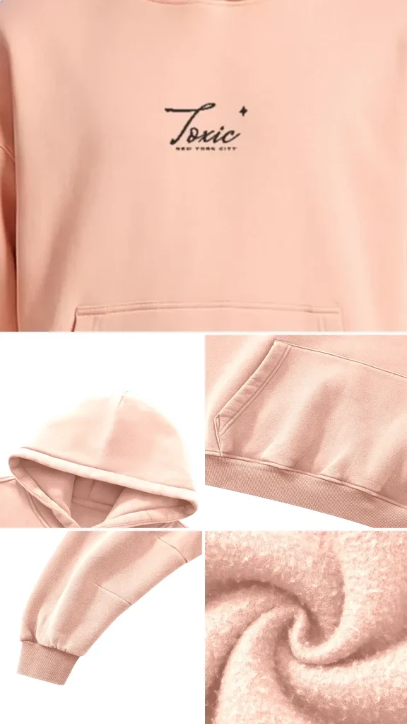 Toxic NYC Script Vintage Wash Boxy Fleece Hoodie details: exact print close-up, fabric and stitching
