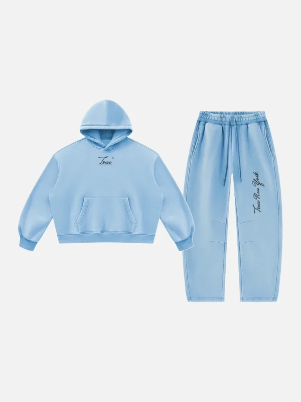 Toxic NYC Script Vintage Wash Hoodie & Barrel Leg Sweatpants Set - front