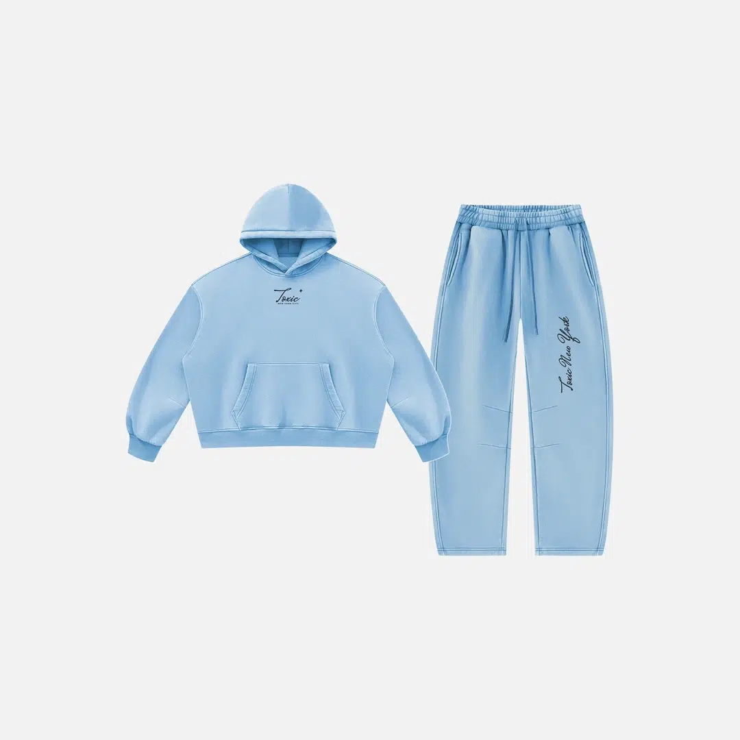 Toxic NYC Script Vintage Wash Hoodie & Barrel Leg Sweatpants Set Toxic NYC Script Vintage Wash Hoodie & Barrel Leg Sweatpants Set - front