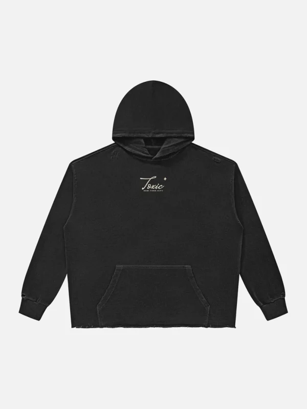 Toxic NYC Script Vintage Wash Raw Edge Hoodie - front