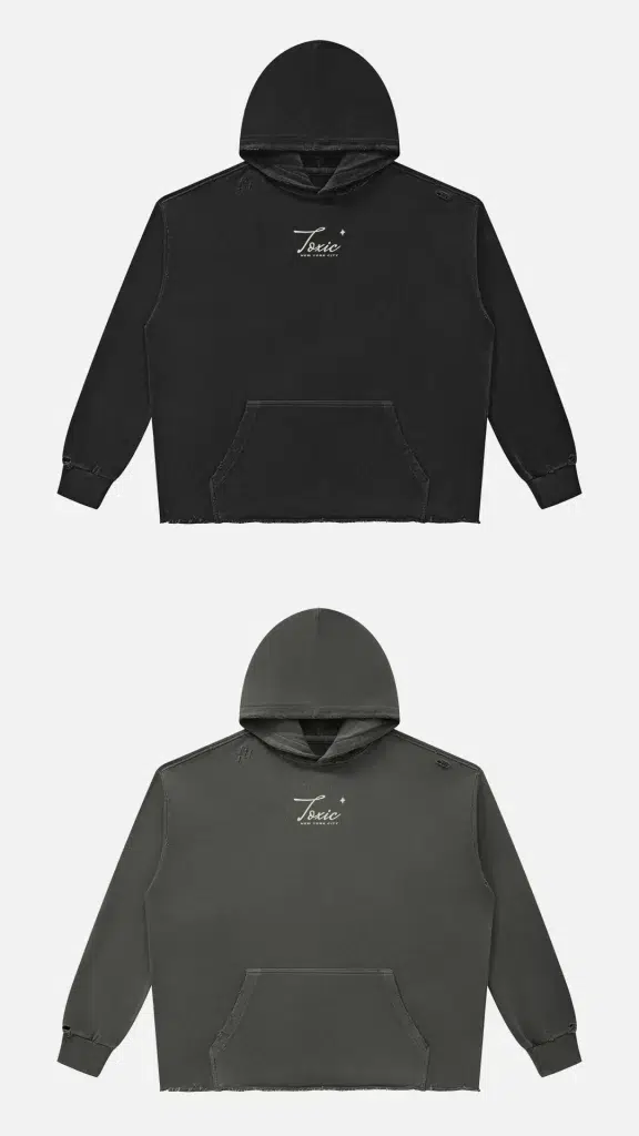 Toxic NYC Script Vintage Wash Raw Edge Hoodie, all colors