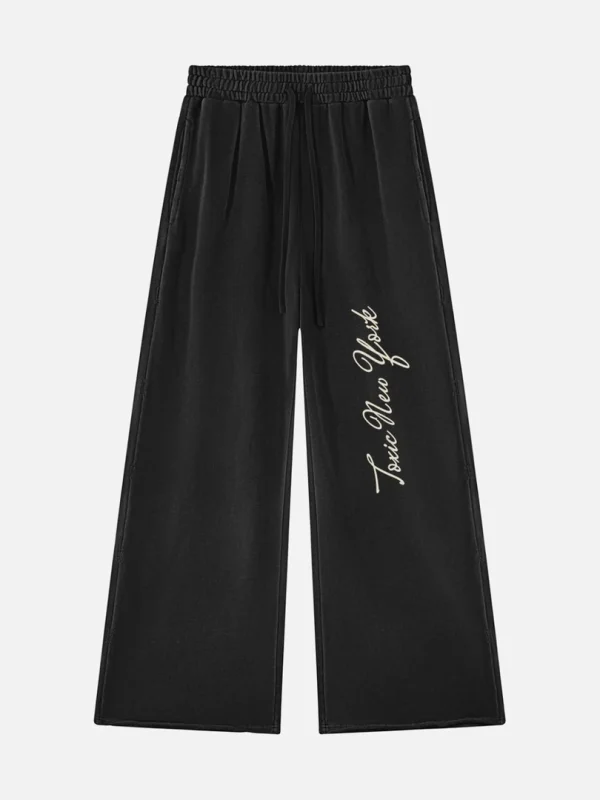 Toxic NYC Script Vintage Wash Raw Edge Sweatpants - front