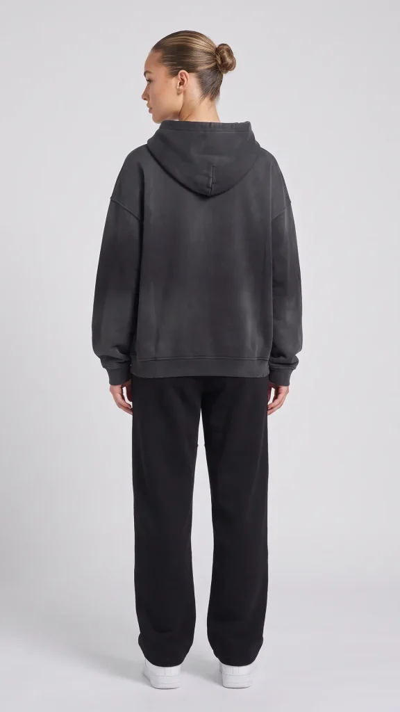 Back view of the Toxic NYC Fleece Straight Leg Pants on a model