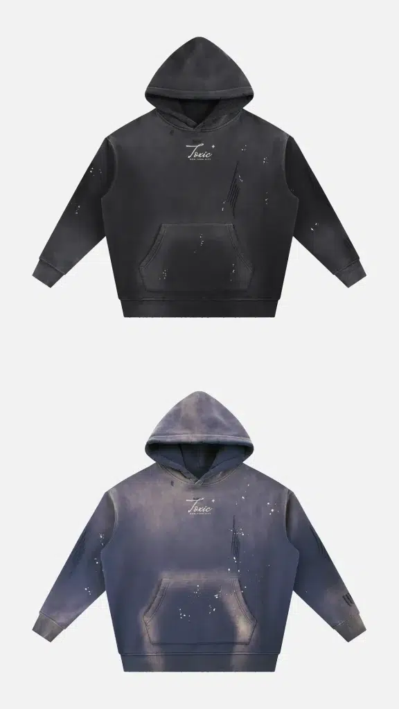 Toxic NYC Script Vintage Washed Frayed Hoodie, all colors