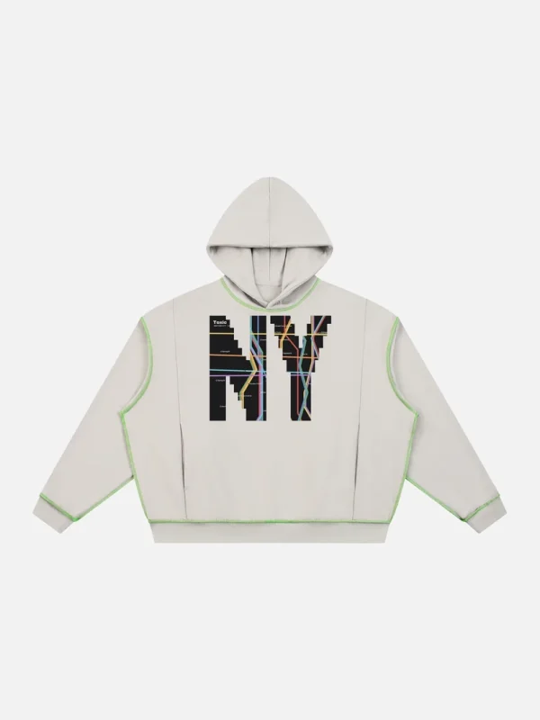 Toxic NYC Subway Map Boxy Heavyweight Topstitch Hoodie - front