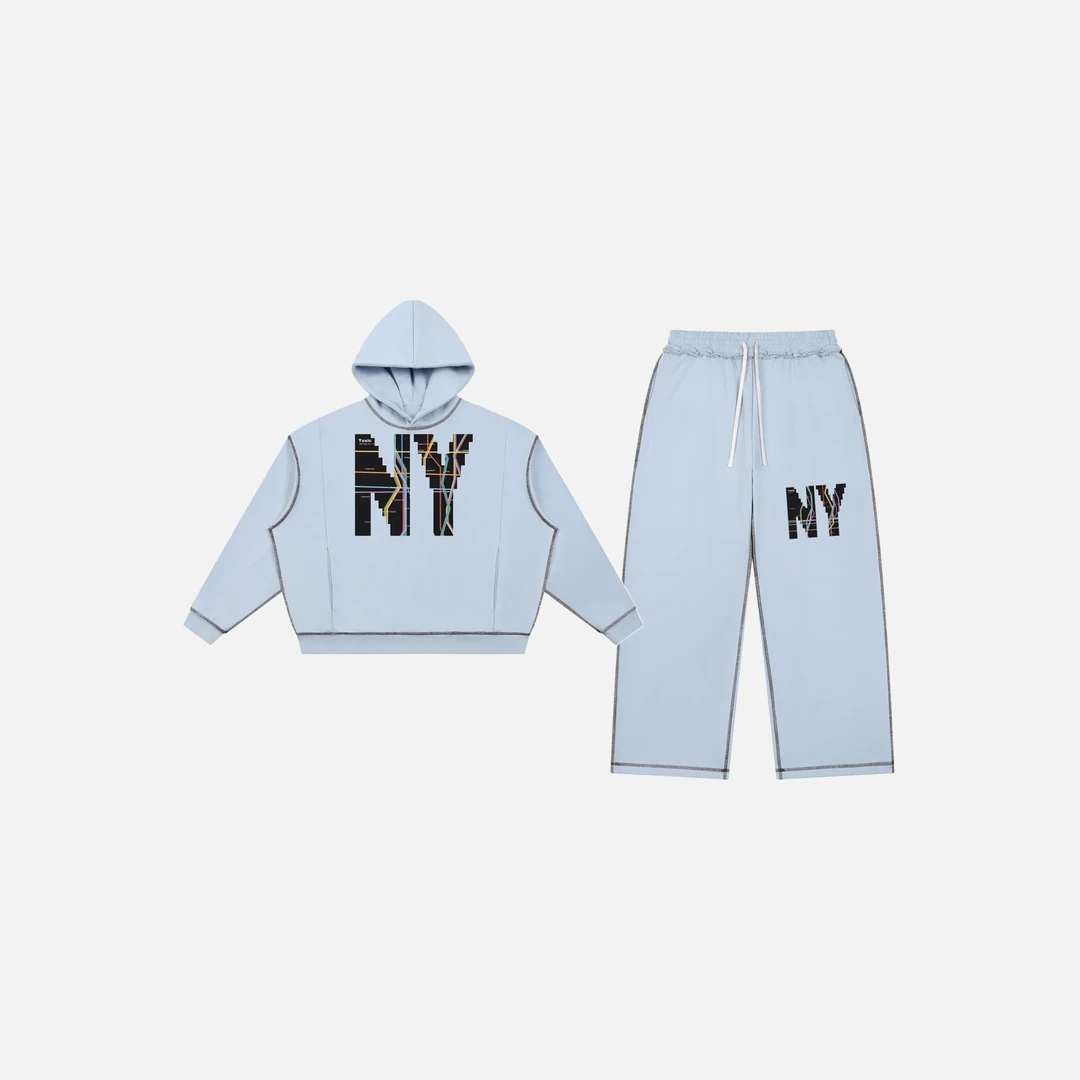 Toxic NYC Subway Map Topstitch Hoodie & Sweatpants Set Toxic NYC Subway Map Topstitch Hoodie & Sweatpants Set - front