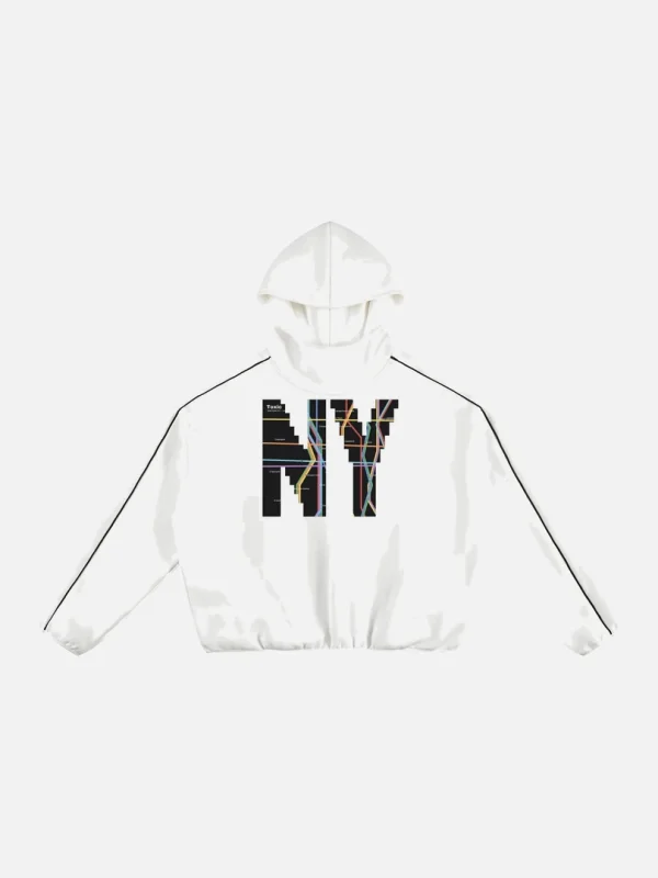 Toxic NYC Subway Map Boxy Piping Fleece Hoodie - front
