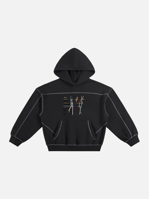 Toxic NYC Subway Map Contrast Stitched Boxy Hoodie - front