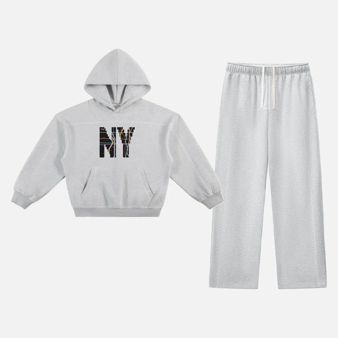 Toxic NYC Subway Map Contrast Stitched Hoodie & Sweatpants Set Flower Gray Toxic NYC Subway Map Contrast Stitched Hoodie & Sweatpants Set in Flower Gray, hoodie and sweatpants flat lay