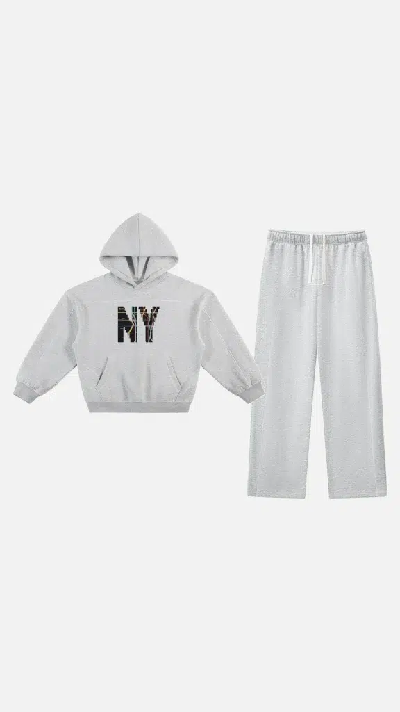 Toxic NYC Subway Map Contrast Stitched Hoodie & Sweatpants Set flat lay, flower gray