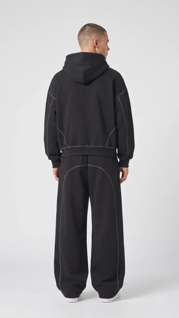 Back view of the Toxic NYC Subway Map Contrast Stitched Boxy Hoodie on a model