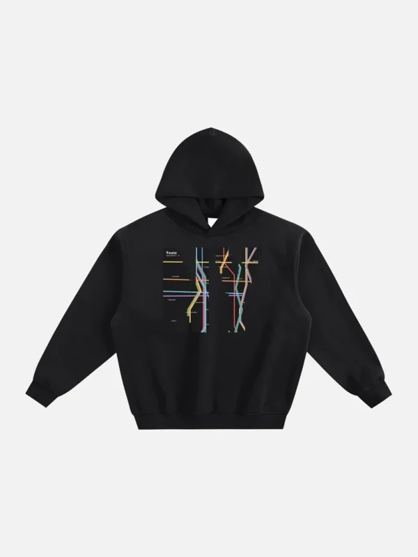 Toxic NYC Subway Map Fleeced Boxy Hoodie - front