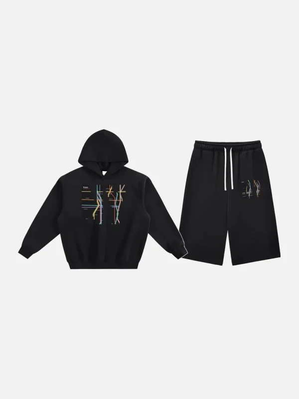 Toxic NYC Subway Map Fleeced Hoodie & Three Quarter Sweatpants Set - front