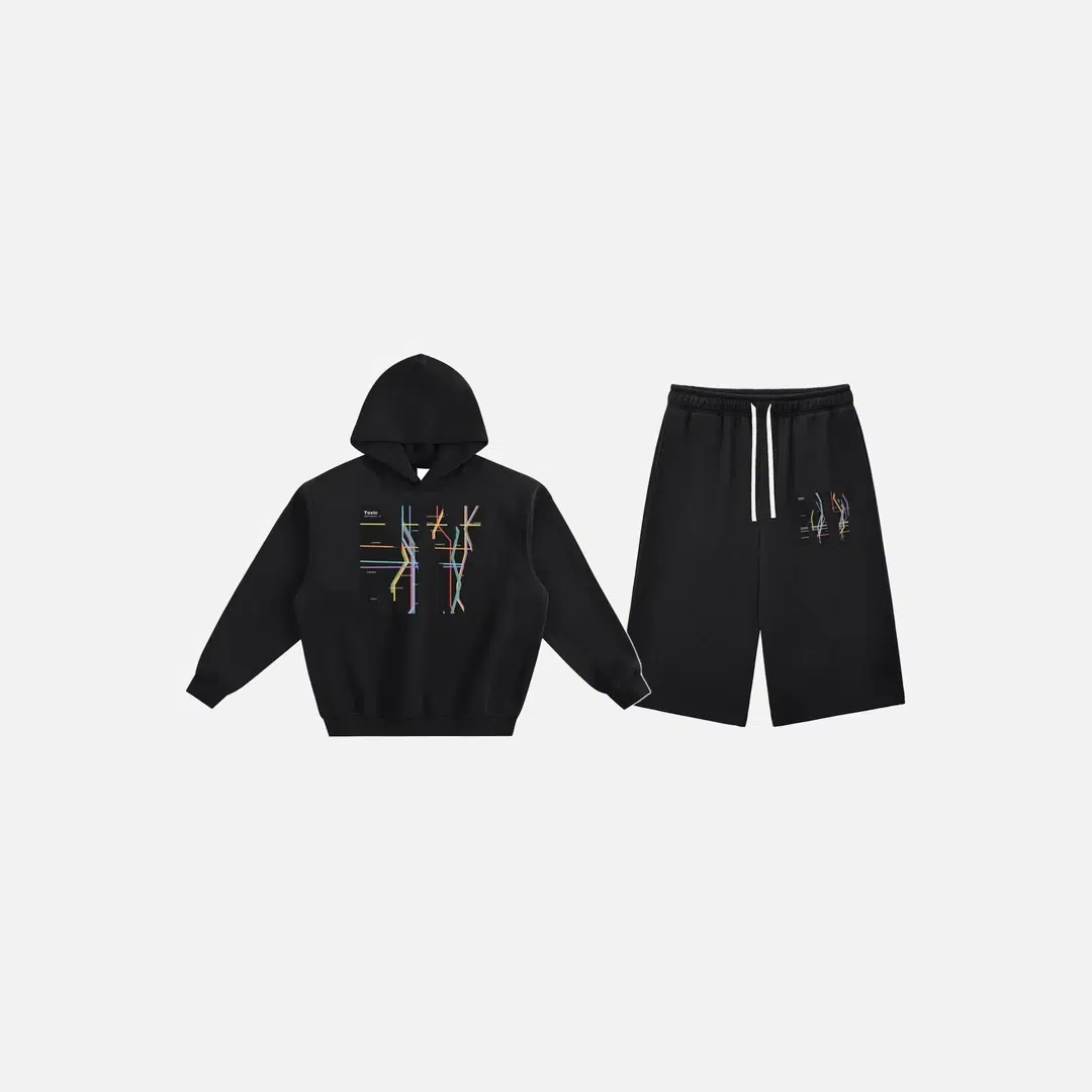 Toxic NYC Subway Map Fleeced Hoodie & Three Quarter Sweatpants Set Toxic NYC Subway Map Fleeced Hoodie & Three Quarter Sweatpants Set - front