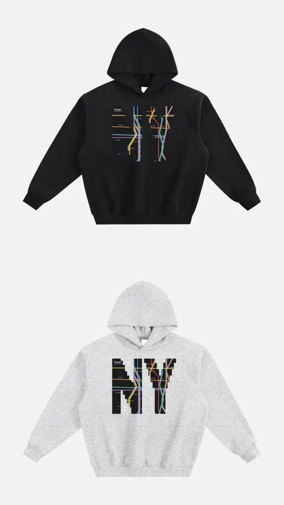 Toxic NYC Subway Map Fleeced Boxy Hoodie, all colors