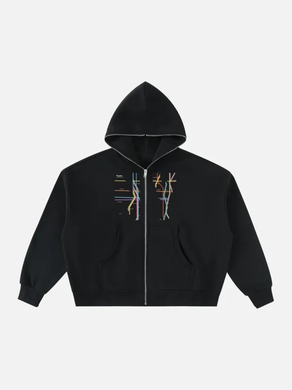 Toxic NYC Subway Map Full Zip Boxy Hoodie - front