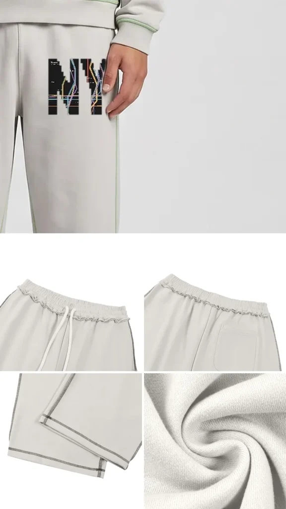 Toxic NYC Subway Map Raw Edge Topstitch Sweatpants details: exact print close-up, fabric and stitching