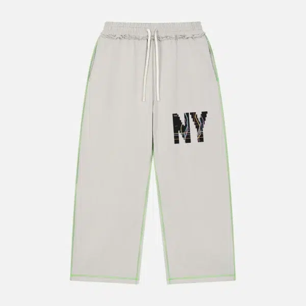 Toxic NYC Subway Map Raw Edge Topstitch Sweatpants in Light Gray, front view