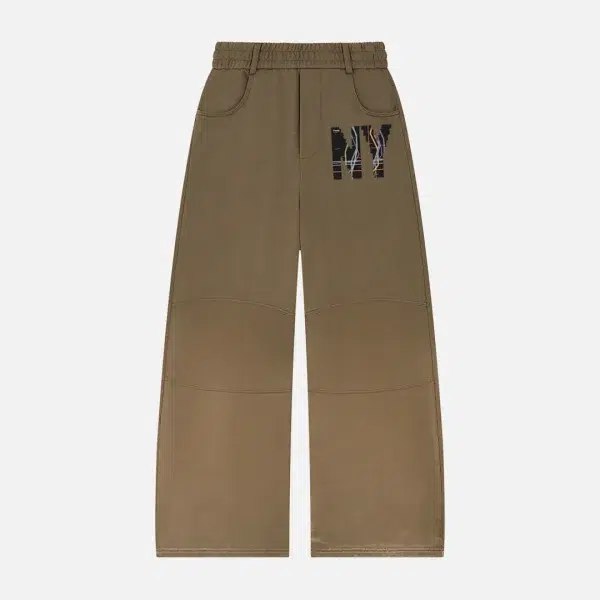 Toxic NYC Subway Map Sunfade Paneled Barrel Leg Sweatpants in Khaki Brown, front view