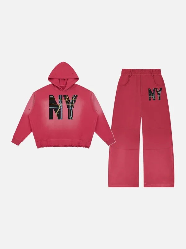 Toxic NYC Subway Map Sunfade Hoodie & Barrel Leg Sweatpants Set - front