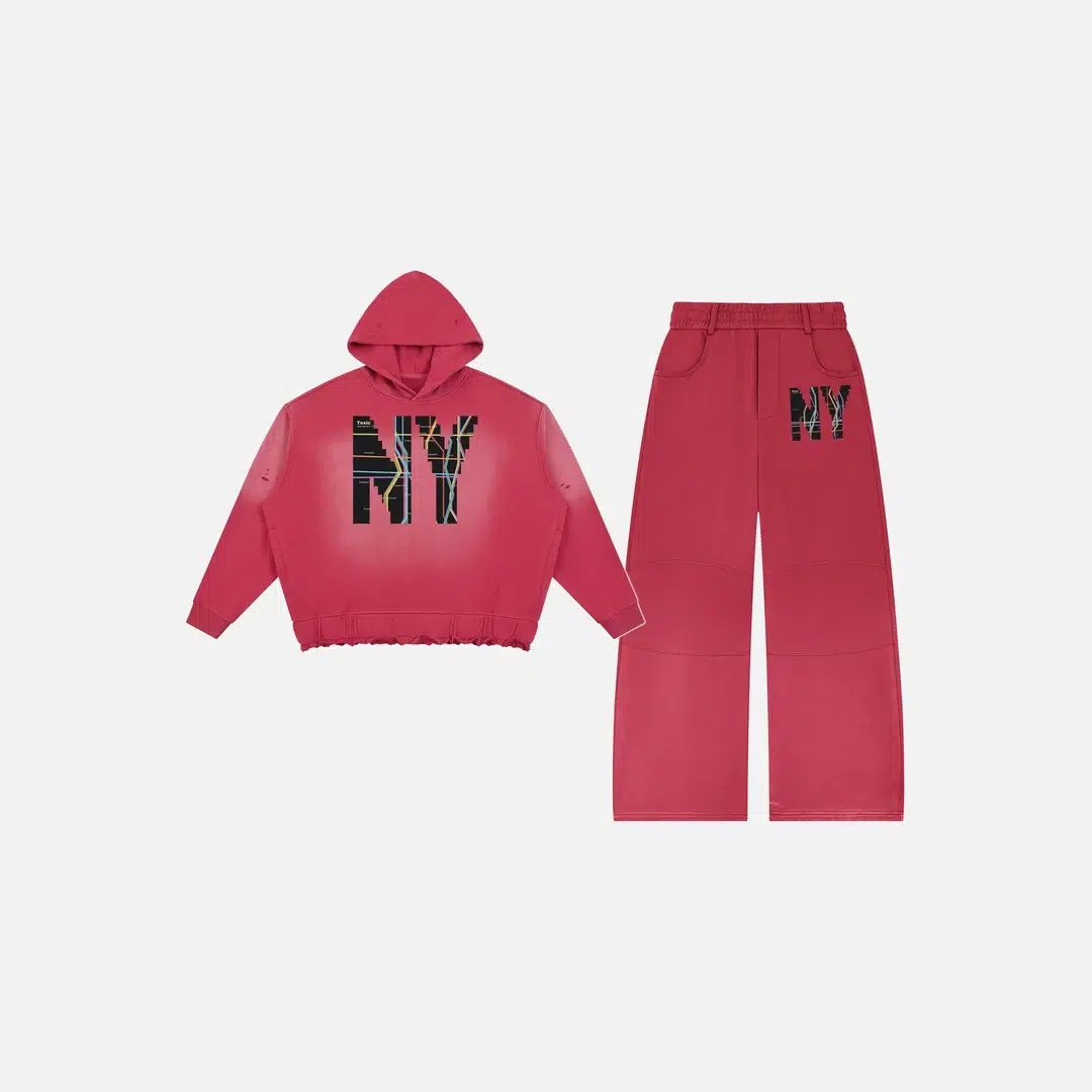 Toxic NYC Subway Map Sunfade Hoodie & Barrel Leg Sweatpants Set Toxic NYC Subway Map Sunfade Hoodie & Barrel Leg Sweatpants Set - front