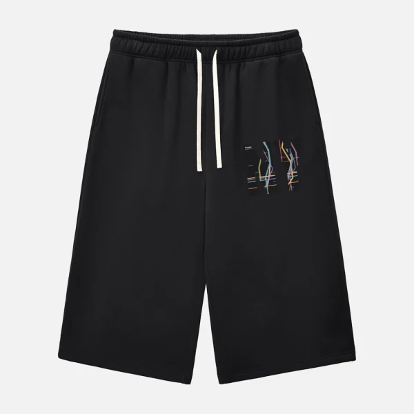 Toxic NYC Subway Map Three Quarter Sweatpants in Black, front view