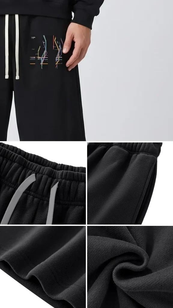 Toxic NYC Subway Map Three Quarter Sweatpants details: exact print close-up, fabric and stitching
