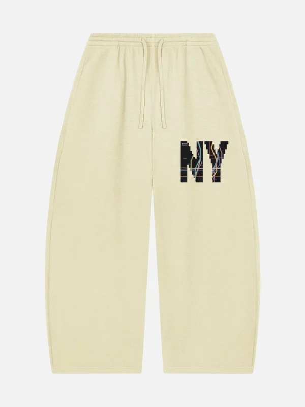 Toxic NYC Subway Map Waffle Barrel Leg Pants - front